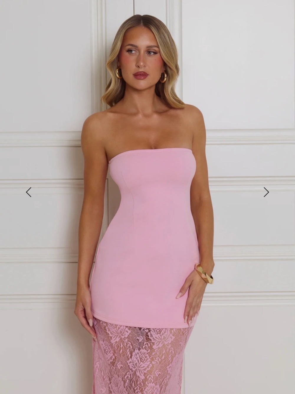 Hello Molly Strapless Pink Lace Mini Dress - Picture 2 of 4
